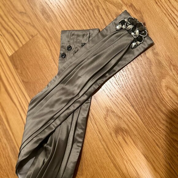 Metallic Silver Taffeta Formal Gown - Strapless, Crystal Detail, Size 10 - Picture 13 of 13